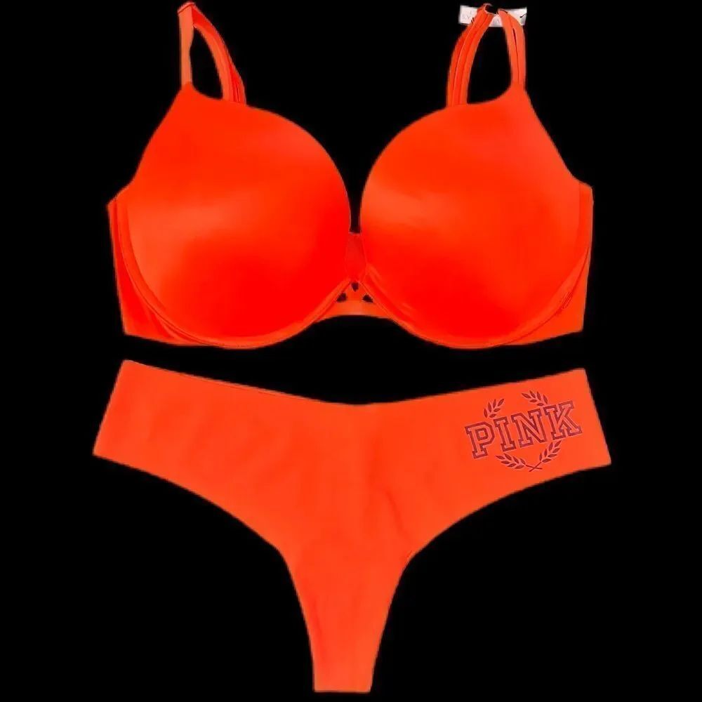 Victorias Secret Set Very Sexy Push Up Padded bra 34DD & seamless thong Orange M